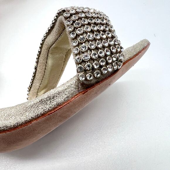 LOEFFLER RANDAL Shay Rhinestone Ankle Strap Sandal Women 9.5 Gold Silver Leather - Picture 10 of 11